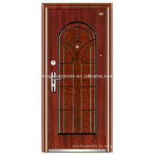 Puerta acorazada de madera de acero personalizado con hermoso color de grano de madera y diseño especial de panel superior arqueado